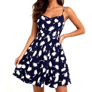 Old Navy Sun Dress Navy Blue White Floral Design Sleeveless Elastic Back Large